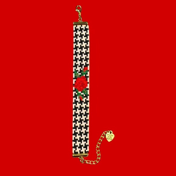 Handwoven loom rose herringbone bracelet adjustable gift for mother mom - Picture 3 of 9